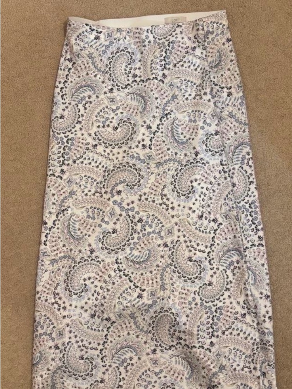 LOFT Paisley Maxi Skirt in Cream with Pink and Blue Accents